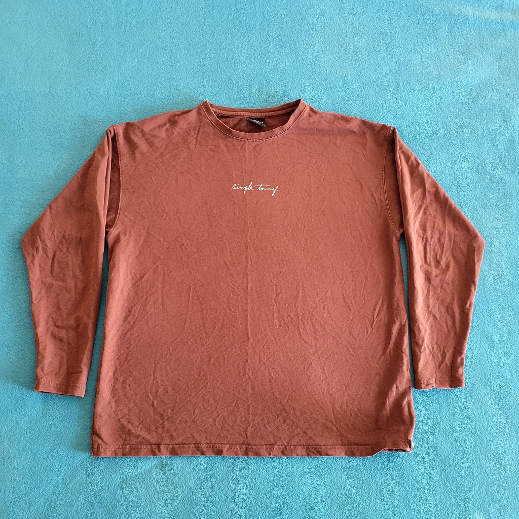 Young La Long Sleeve T-Shirt Mens L Orange Wash Crew Neck Logo Simple Things 427